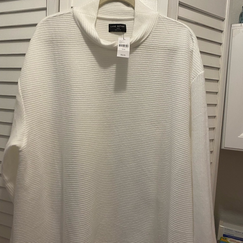 LANE BRYANT Women’s “Ribbed Knit Tunic” Size 18/20 Winter White Mock Neck NWT